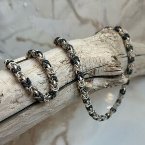 Vintage Taxco TJ-53 Two Tone Sterling Silver Heavy Rope Chain & Bracelet